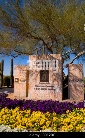 Melden Sie sich für Tournament Players Club Golf Course im touristischen Zentrum von Scottsdale, Phoenix Arizona USA Stockfoto