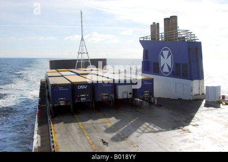 Stern der DFDS Fähre mit LKW-Anhänger aus dem Vereinigten Königreich, Dänemark Stockfoto