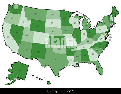 Politische Karte der USA mit Staaten Grenzen Stockfoto