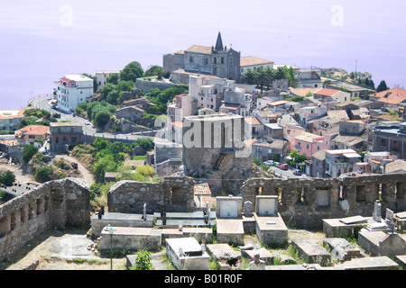 Blick auf Forza D'Agro, kleines Bergdorf in Sizilien, Italien, Szene der Pate Film Ruhm. Stockfoto