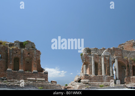 Blick auf das griechische Theater in Taormina Sizilien Italien Stockfoto