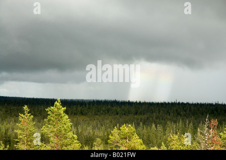 Kräftige Schauer vorbei am Riisitunturi National Park, Kuusamo, Finnland Stockfoto