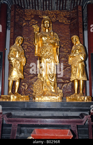 Drei gold Frauengestalten, einschließlich zwei Begleiter Taihao Mausoleum Taihao Ling Caihe River bank Huaiyang County Kaifeng Henan Stockfoto