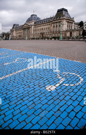 Parkplätze für behinderte Fahrer vor dem Palais Royal in Brüssel, Belgien. Stockfoto