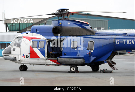 Bristow Hubschrauber winzigen Flughafen bei Scatsta neben der Öl-terminal Sullom Voe auf Shetland, Nordosten von Schottland, Großbritannien Stockfoto