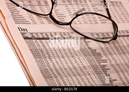 Börse in Zeitung Stockfoto