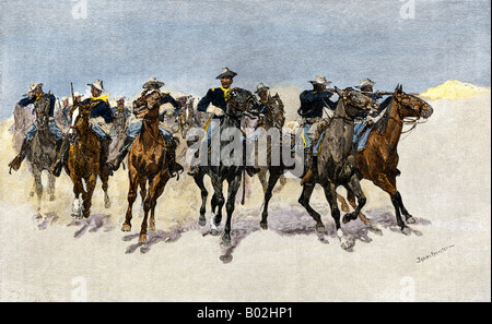 Captain Dodge führt schwarz Regiment zur Rettung im Westen. Hand - farbige Holzschnitt von Frederic Remington Abbildung Stockfoto