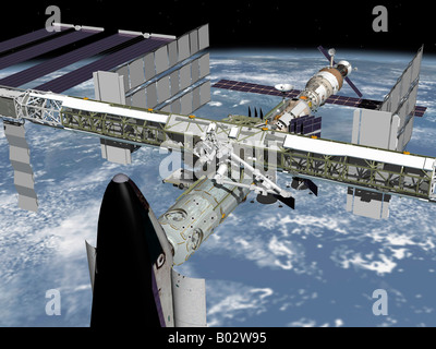 Dezember 2003 - Post 10A Nahaufnahme des Shuttles auf Knoten 2 von der internationalen Raumstation ISS angedockt. Stockfoto