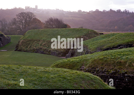 Amphitheater der römischen Festung von ISCA in Caerleon Stockfoto