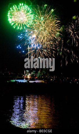 Jährliche 4. Juli Feuerwerk an der Seepromenade Milwaukee, WI. Stockfoto