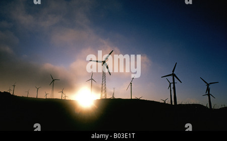 Eines großen Windparks mit Windkraftanlagen in den Tehachapi-Bergen im östlichen Kalifornien Stockfoto