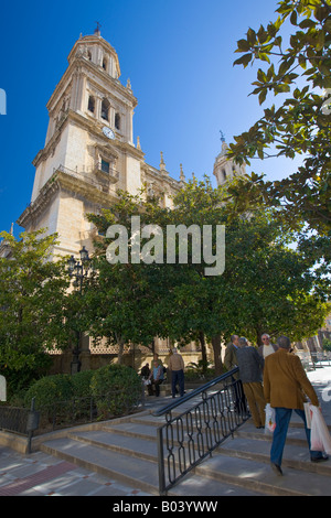 Bell Turm der Kathedrale von Jaen und Plaza Santa Maria, Sagrario Bezirk, Stadt Jaen, Provinz Jaén, Andalusien (Andalucia) Stockfoto