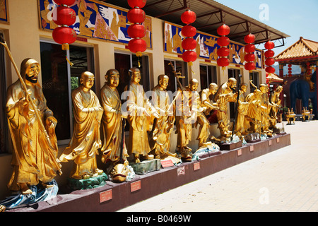 Pfad, gesäumt von goldenen Buddha-Statuen, die zu der Zehntausend Buddhas Kloster, Sha Zinn, neue Gebiete, China Stockfoto