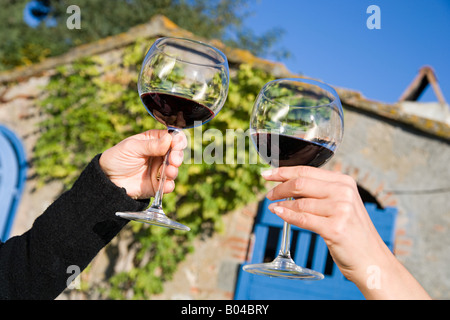 Frauen Toasten mit Rotwein Stockfoto