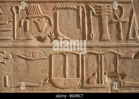 Hieroglyphischen Relief am Karnak-Tempel, Luxor, Ägypten Stockfoto