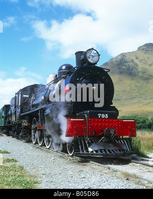 Kingston Flyer Dampfmaschine, Fairlight Bahnhof, Otago, Neuseeland Stockfoto