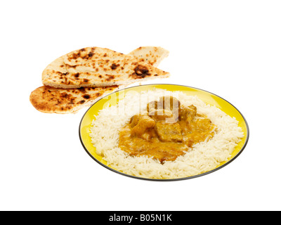 Lamm Korma mit Reis und Naan Brot Stockfoto