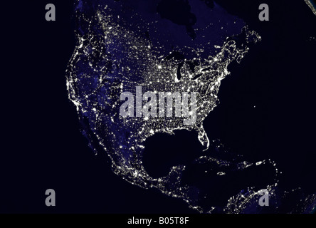 Satellitenbild der Erde Nordamerika bei Nacht Stockfoto