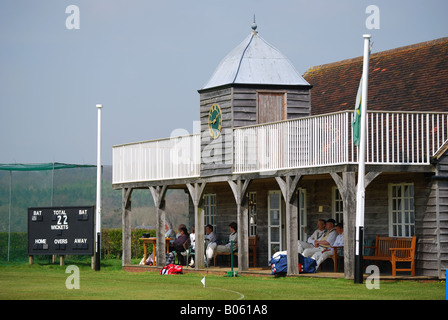 Hölzerne Cricket Pavillon, Broadhalfpenny Down, Hambledon, Hampshire, England, Vereinigtes Königreich Stockfoto