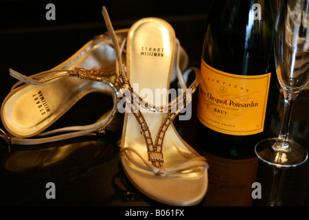 Champagner und Schuhe Stockfoto