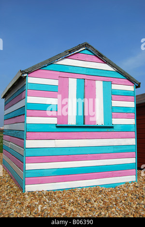 Bunte Strandhütte, Hayling Island, Hampshire, England, Vereinigtes Königreich Stockfoto