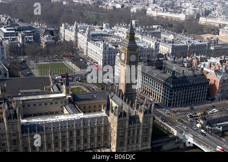 Luftbild Norden östlich der Häuser von Parlament Big Ben Schrank Krieg Zimmer Parlament Square ausländische Commonwealth Office London SW1 Stockfoto