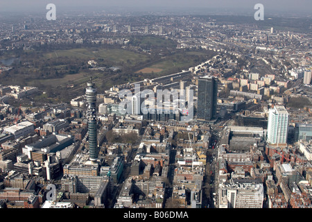 Luftbild Norden westlich von Regents Park University College Krankenhaus BT Tower im Landesinneren Revene Büro Euston Road Tottenham Gericht Rd Stockfoto