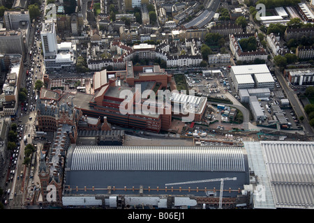 Luftbild Süden westlich von St Pancras Station The British Library Euston Road Ossulston Street Innenstadt Gebäude London NW1 UK Stockfoto