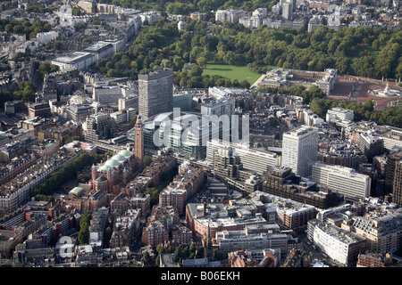 Luftbild Norden westlich von innerstädtischen Gebäude Westminster Kathedrale Victoria Street Buckingham Palast und Gärten London SW1 En Stockfoto