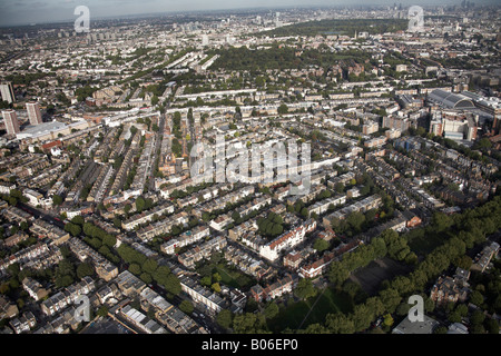 Luftbild südöstlich von West Kensington Kensington Olympia Holland Park Shepherd s Bush London W14 W8 W11 England UK Stockfoto