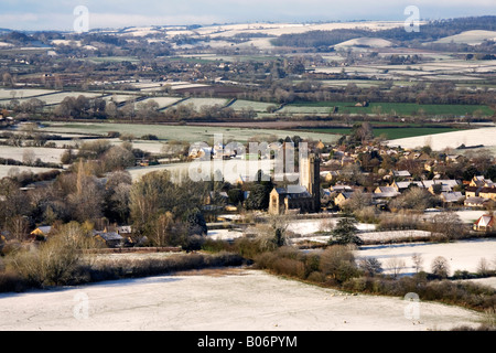 Eine leichte Schneefall erstreckt sich die Landschaft rund um Norton Sub Hamdon in der Nähe von Yeovil in Somerset Stockfoto