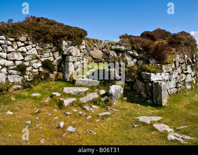 Archäologie - Archäologische Überreste einer alten Romano britischen Dorf Chysauster in Cornwall. Stockfoto