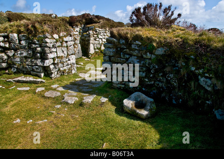 Archäologie - Archäologische Überreste einer alten Romano britischen Dorf Chysauster in Cornwall. Stockfoto