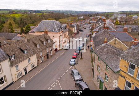 Einzigartigen Blick über die Dächer von Heu auf Wye Powys Wales UK EU von oben der Uhrturm Stockfoto