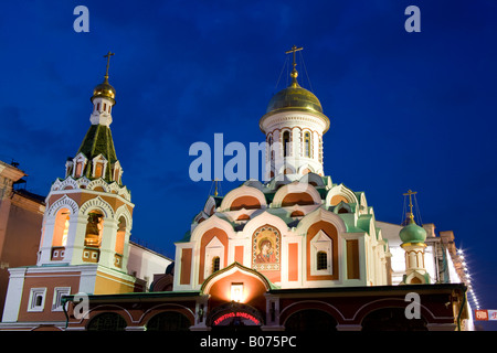 Karan Russisch-orthodoxe Kathedrale bei Nacht, Roter Platz, Moskau, Russland, Russische Föderation Stockfoto