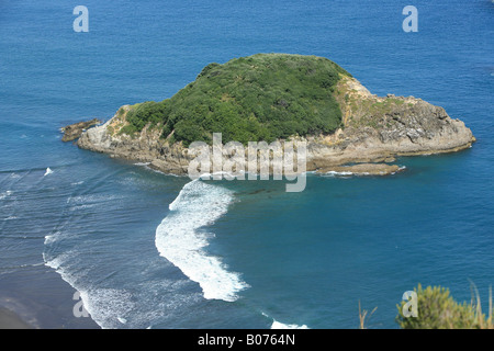 Blick auf die Insel im Meer von oben von Paritutu westlich von New Plymouth Stockfoto