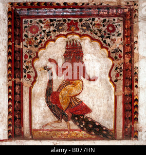 Orchha: Raj Mahal Palace: alte Wand- und Deckenmalereien Stockfoto