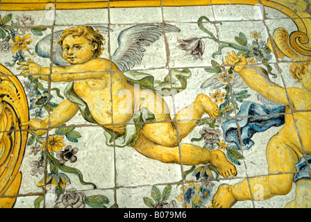 Keramische Fliesen, Darstellung der Vertreibung aus dem Garten Eden der Kirche von San Michele in Anacapri Stockfoto
