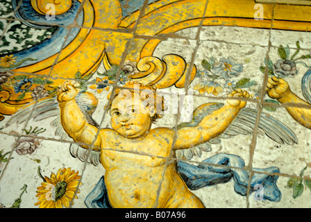 Keramische Fliesen, Darstellung der Vertreibung aus dem Garten Eden der Kirche von San Michele in Anacapri Stockfoto
