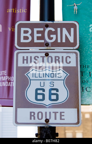 Melden Sie Anfang der Route 66, Route 66, Illinois, USA Stockfoto