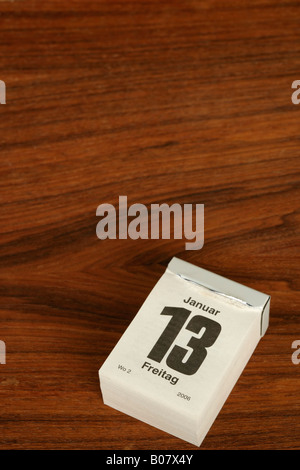 Freitag, 13 Januar auf ein Abreißen Kalender Stockfoto