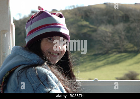 Frau auf der Great Orme Straßenbahn, Llandudno, North Wales, UK Stockfoto