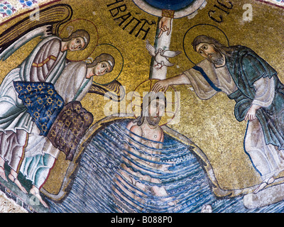 Taufe Christi, Squinch Mosaike, Katholikon Kirche, Kloster Hosios Loukas, Böotien Provinz, Griechenland Stockfoto