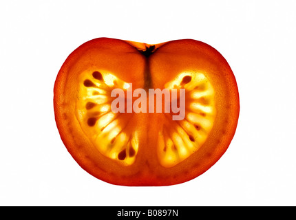 Scheibe Tomate Hintergrundbeleuchtung, interne Struktur zu zeigen Stockfoto