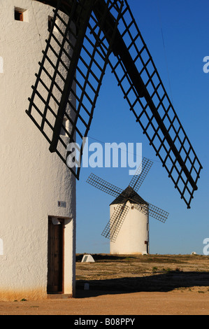 Windmühlen im Nachmittag Licht, Campo de Criptana, Region Kastilien-La Mancha, Spanien Stockfoto