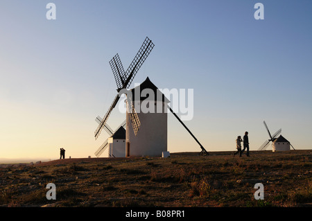 Windmühlen im Nachmittag Licht, Campo de Criptana, Region Kastilien-La Mancha, Spanien Stockfoto