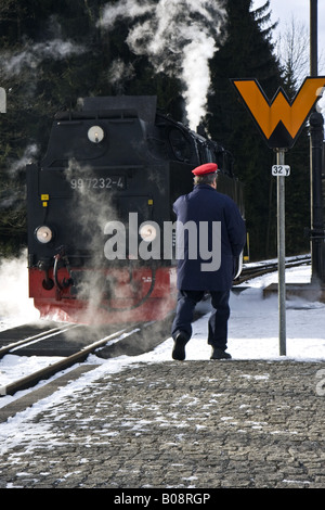 Brockenbahn am Rastplatz Drei Annen Hohne, Sachsen-Anhalt, Deutschland, Harz Stockfoto