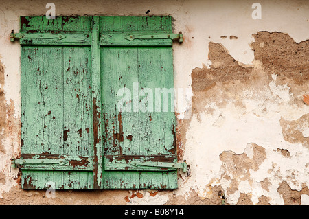 Alte Fenster Rollladen, Illhaeusern, Elsass, Frankreich Stockfoto