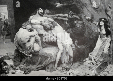 "Samson Und Dalila,', Holzschnitt von Samson und Delilah, von 'Moderne Kunst in Meisterholzschnitten' 1903 Stockfoto