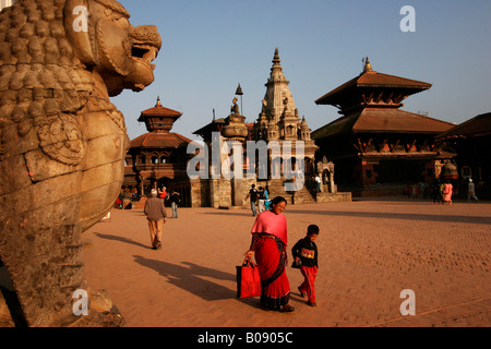 Stein-Löwen, Durbar Square in Bhaktapur, Nepal Stockfoto